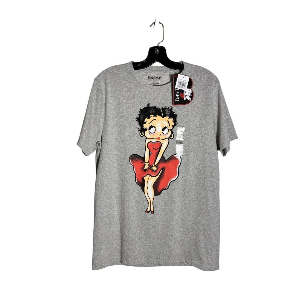 Betty Boop Graphic T-Shirt Gray L/G Cotton/Polyester Crewneck Short Sleeve
